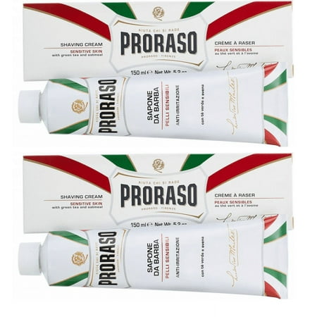Proraso Shaving Cream soap with Green Tea & Oatmeal For Sensitive Skin White 5.2oz (2 Pack)