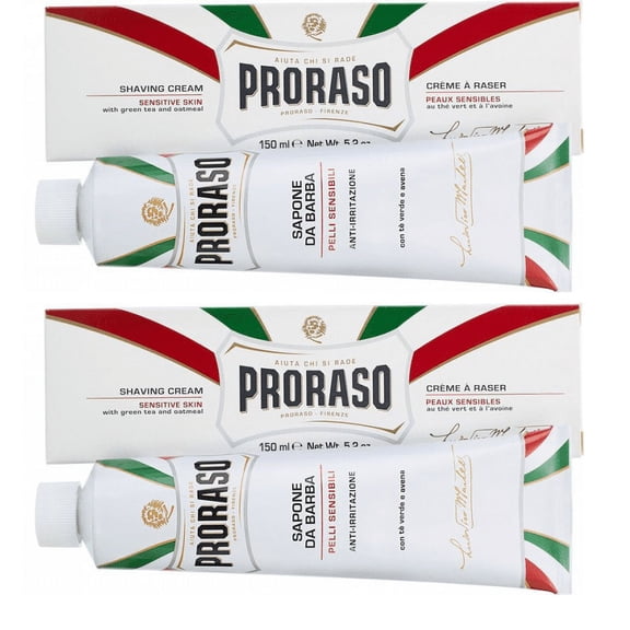 Proraso Shaving Cream soap with Green Tea & Oatmeal For Sensitive Skin White 5.2oz (2 Pack)