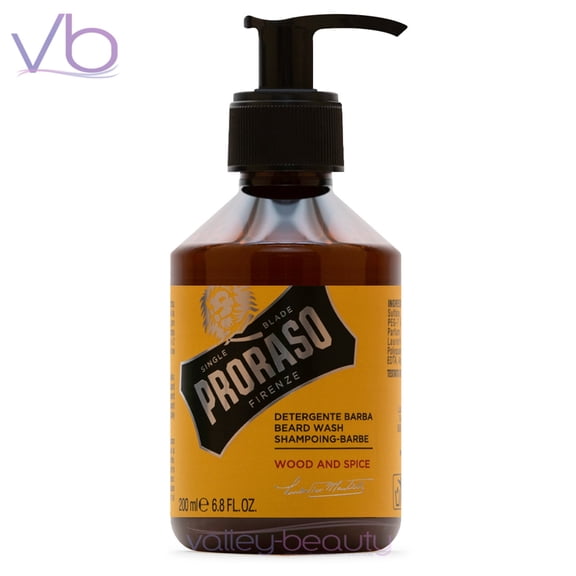 Proraso Single Blade Wood and Spice Beard Wash | Gentle Facial Hair Italian Cleanser, 6.8 fl.oz.