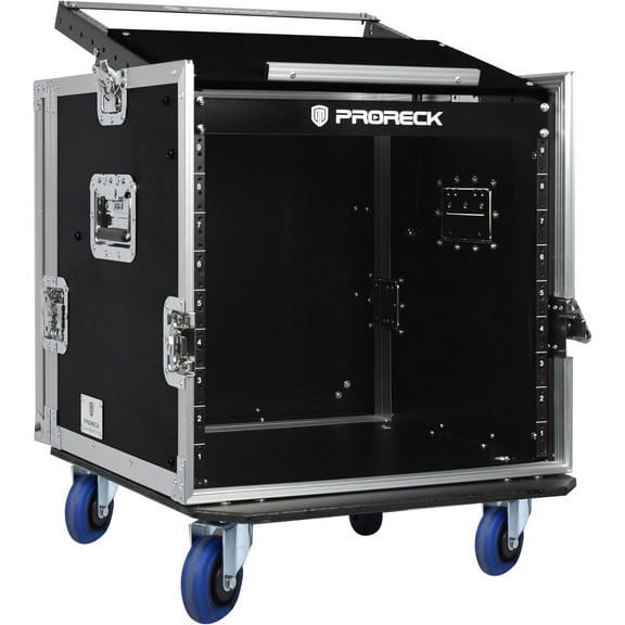 Proreck 10U Rack/Road Case with Slant Mixer Top, Casters, and 20" Rackable Depth
