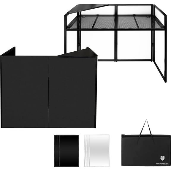 Proreck DJ Foldable Facade Booth With Table Panel 24x48 Inch, Black Metal Frame Replaceable White And Black Scrims