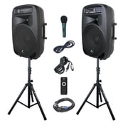 Proreck Party Portable 15 2000 Watt 2-Way Powered PA Speaker System Combo Set