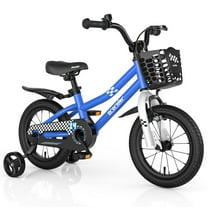 Costway 14'' Kid's Bike with Removable Training Wheels & Basket for 3-5 Years Old Blue