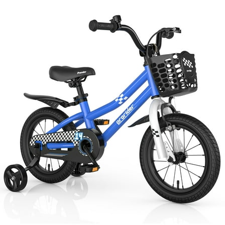 Costway 14'' Kid's Bike with Removable Training Wheels & Basket for 3-5 Years Old Blue