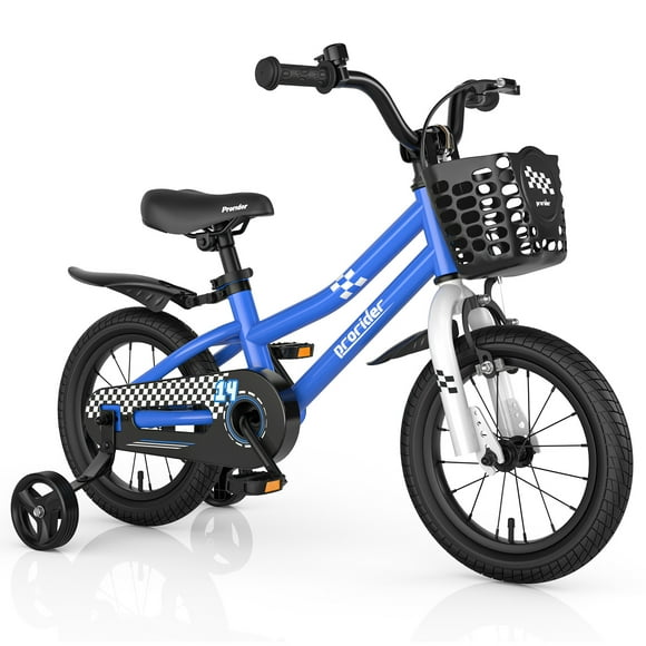 Costway 14'' Kid's Bike with Removable Training Wheels & Basket for 3-5 Years Old Blue