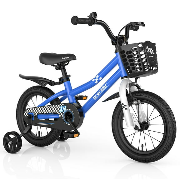 Costway 14'' Kid's Bike with Removable Training Wheels & Basket for 3-5 Years Old Blue