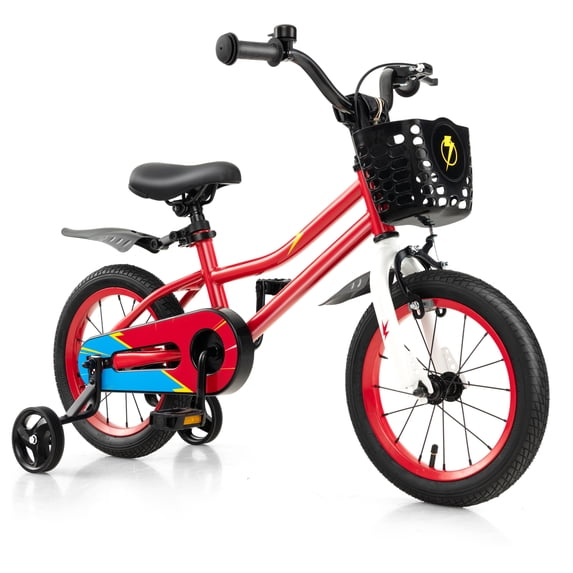 Costway 14" Kid’s Bike with Removable Training Wheels & Basket for 3-5 Years Old Red