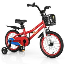 Prorider 16'' Kid's Bike with Removable Training Wheels & Basket for 4-7 Years Old Red