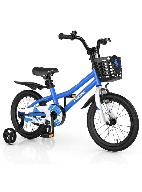 Prorider 16'' Kid's Bike with Removable Training Wheels & Basket for 4-7 Years Old Skyblue