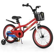 Prorider 18'' Kid's Bike with Removable Training Wheels & Basket for 4-8 Years Old Child Red