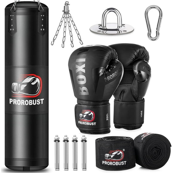 Prorobust Punching Bag for Adults, Black 4ft Oxford Heavy Boxing Bag Set with 12 oz Gloves for MMA Kickboxing Boxing Karate Home Gym Training (Unfilled)