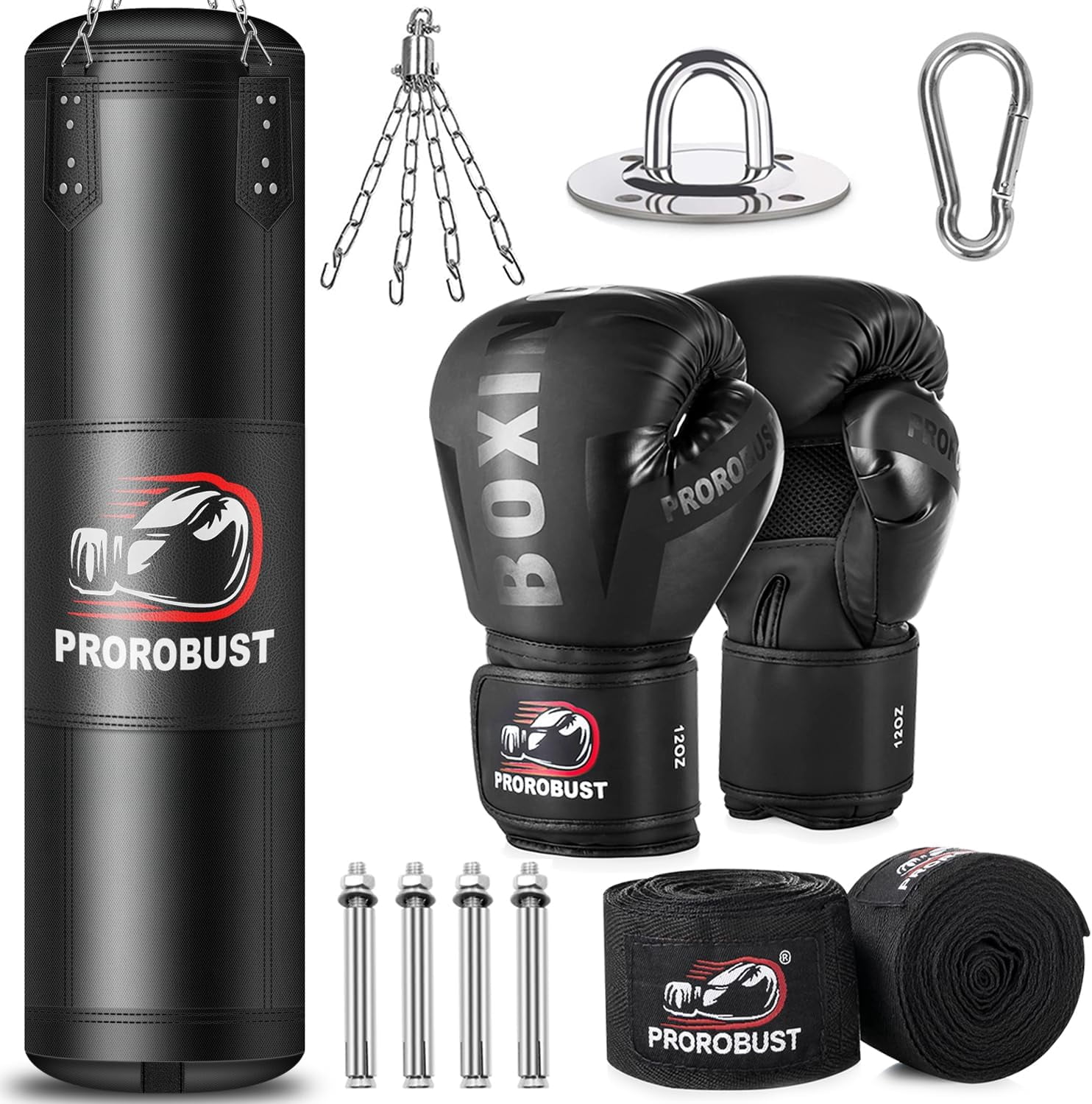 4FT Heavy Punching Bag Set With Gloves & Accessories – Unfilled Boxing Bag For MMA, Karate, Kickboxing Training
