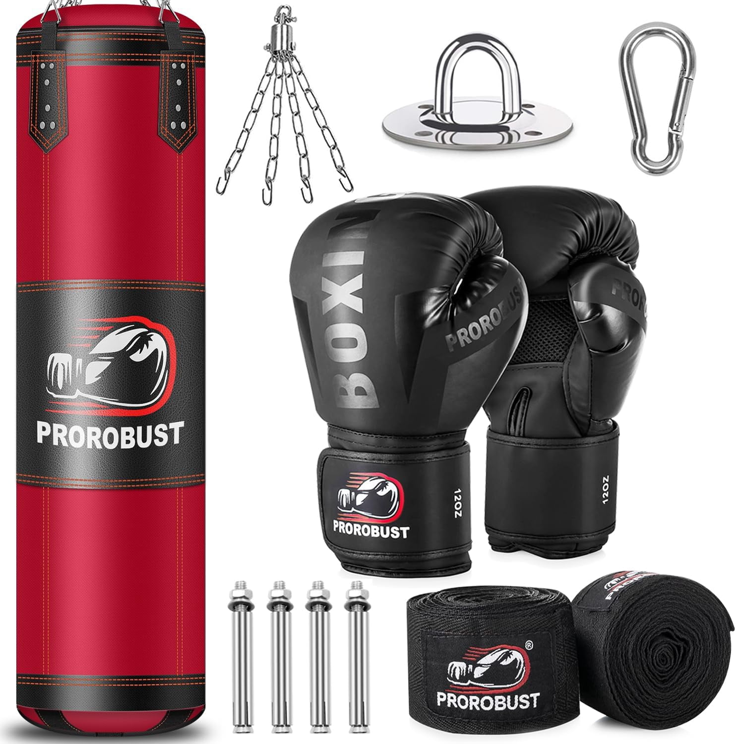 Prorobust Punching Bag for Adults, Red 4ft Oxford Heavy Boxing Bag Set