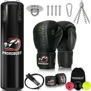 Prorobust Punching Bag for Adults, 4ft Black PU Heavy Boxing Bag Set with 12oz Gloves for MMA Kickboxing Boxing Karate Home Gym Training Unfilled