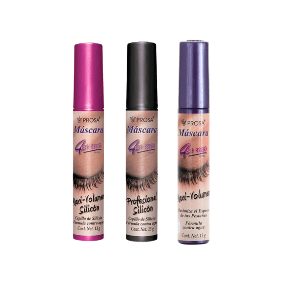 Prosa Bundle 3 Pack- Max-vol,Max-vol Silicone and Profesional- Eyelash Mascaras- Unisex