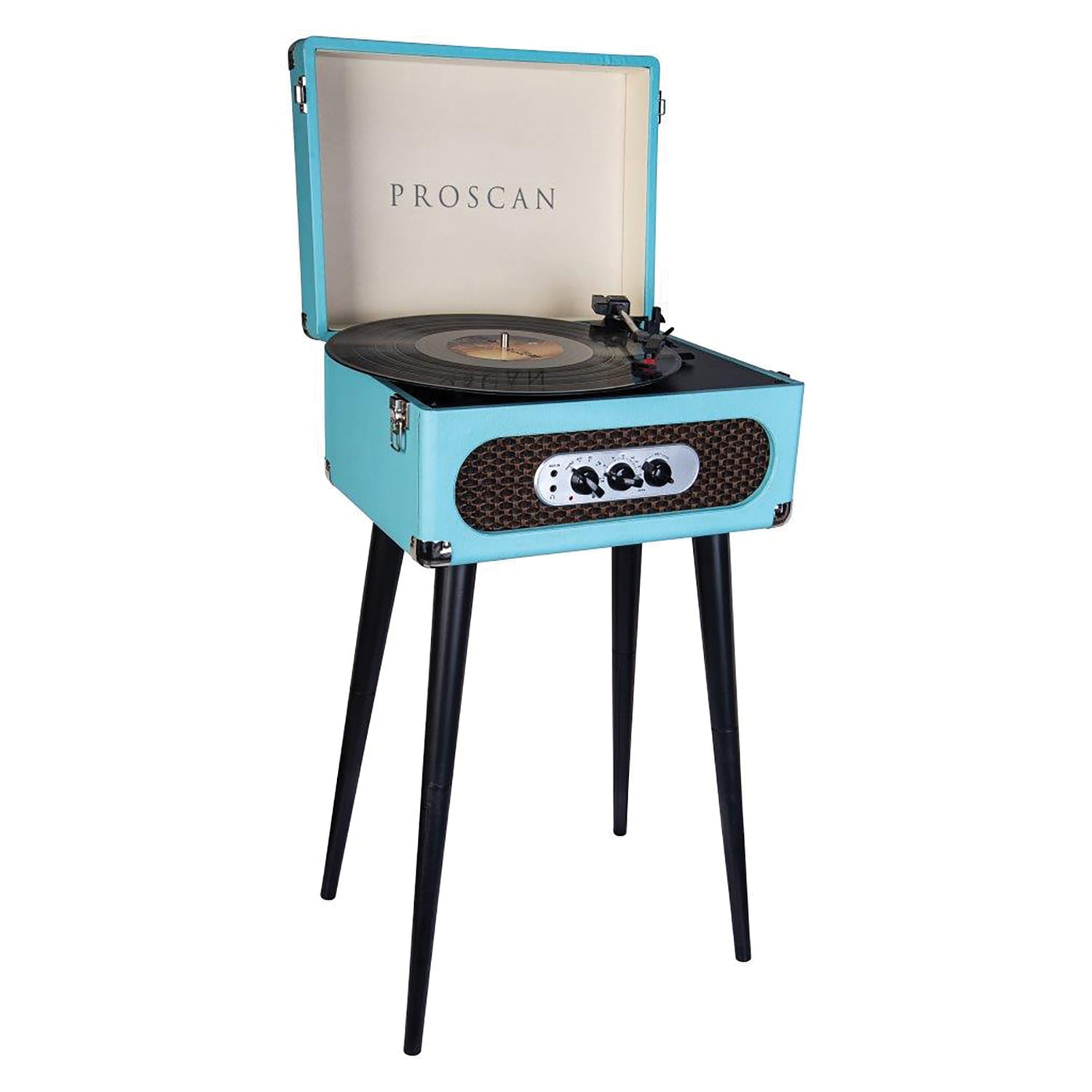 Blue Portable Belt-Drive Retro Turntable with FM Radio