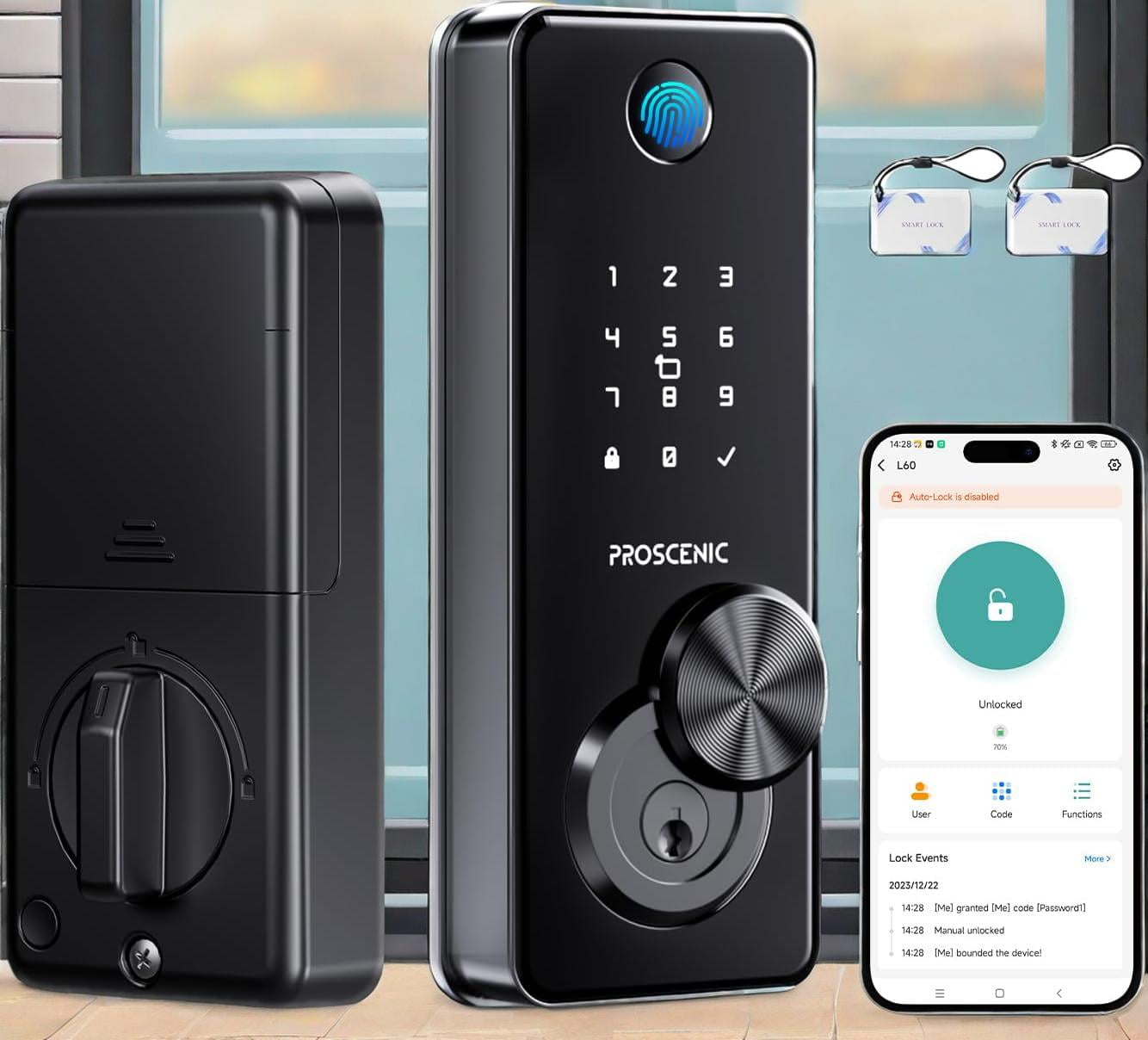 Proscenic Fingerprint Keyless Deadbolt Keypad Smartphone Remote WiFi ...