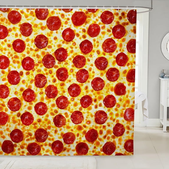 Prosciutto Pizza Bath Curtain Pizza Shower Curtain Realistic Pizza Bathroom Shower Curtain Set Kids Toddler 3D Food Themed Kids Bathroom Accessories 72"x72"