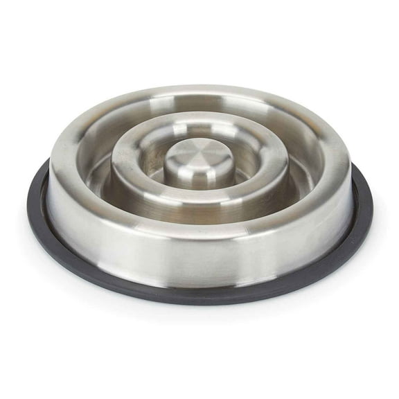 PetEdge ZW8008 12 ProSelect Stainless Steel Heavy Duty Slow Feeder Bowl with Non-Skid Ring - Small