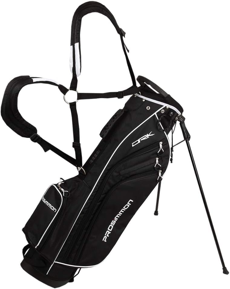 Prosimmon, Golf DRK 7 In., Lightweight Golf Stand Bag with Dual Straps Black and White