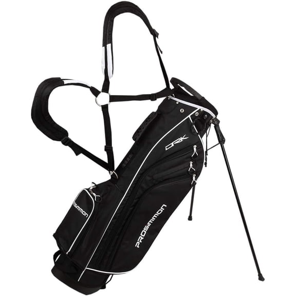 Prosimmon, Golf DRK 7 In., Lightweight Golf Stand Bag with Dual Straps Black and White