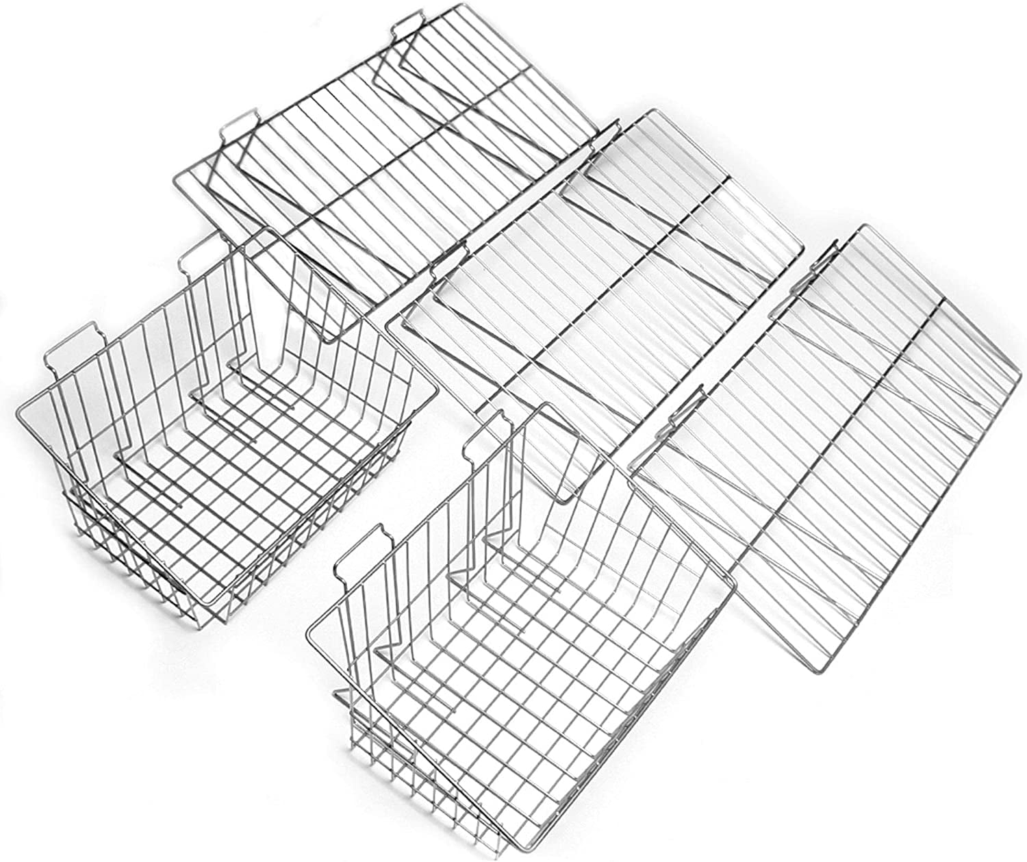 Chrome Steel Slatwall Shelves and Baskets Set
