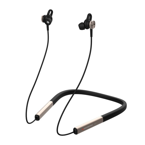 Prosonic N10 Wireless Neckband Headphones with 12mm Drivers 12 Hours Playtime HD Stereo Crystal Clear Sound IPX5 Waterproof Neck Hanging Design (Black Gold)
