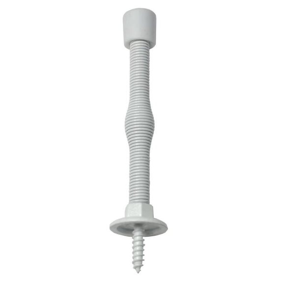 ProSource 4156816 Spring Door Stop, 3-3/4 in H, Zinc Die-Cast, White, Baseboard Mount