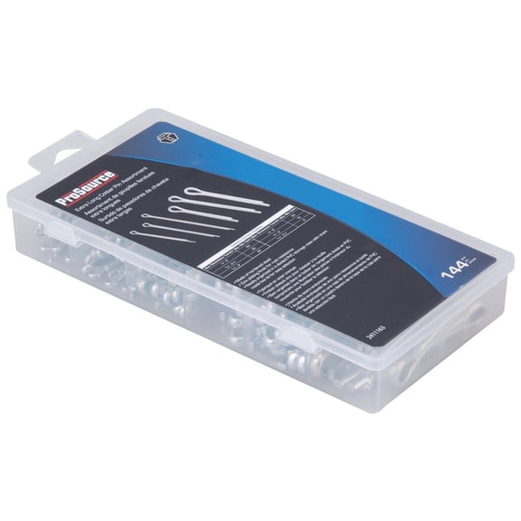 Prosource Cotter Pin Assortment, 144 Piece, Hardened Steel, Zinc Plated