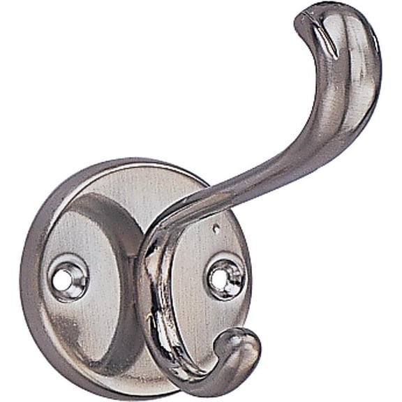Prosource H-031-SN Coat and Hat Hook, 2-Hook, Zinc, Satin Nickel