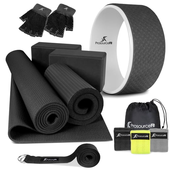 ProsourceFit 7Pc Yoga Kit w/ Mat, Blocks, Pad, Wheel, Gloves, and Bands