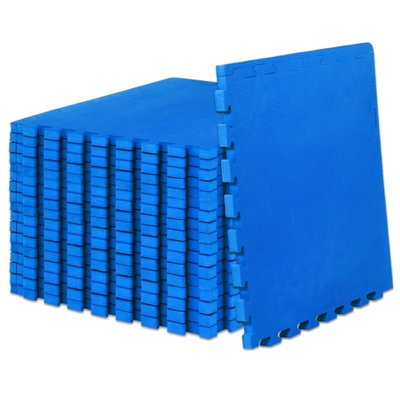 ProsourceFit Exercise Puzzle Mat 1-in, Blue, 72 Sq Ft - 18 Tiles