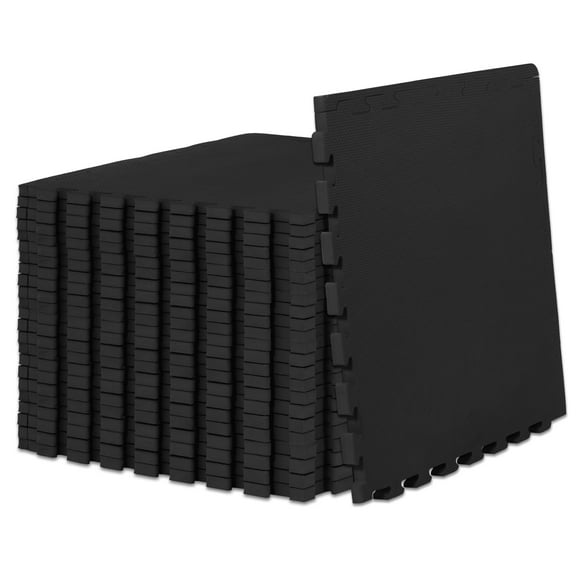 ProsourceFit Exercise Puzzle Mat 3/4-in, Black, 96 Sq Ft - 24 Tiles