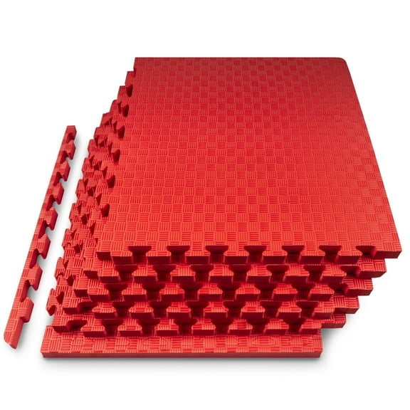 ProsourceFit Exercise Puzzle Mat ½ or 1-in with Non-Slip Traction on Checkered Surface