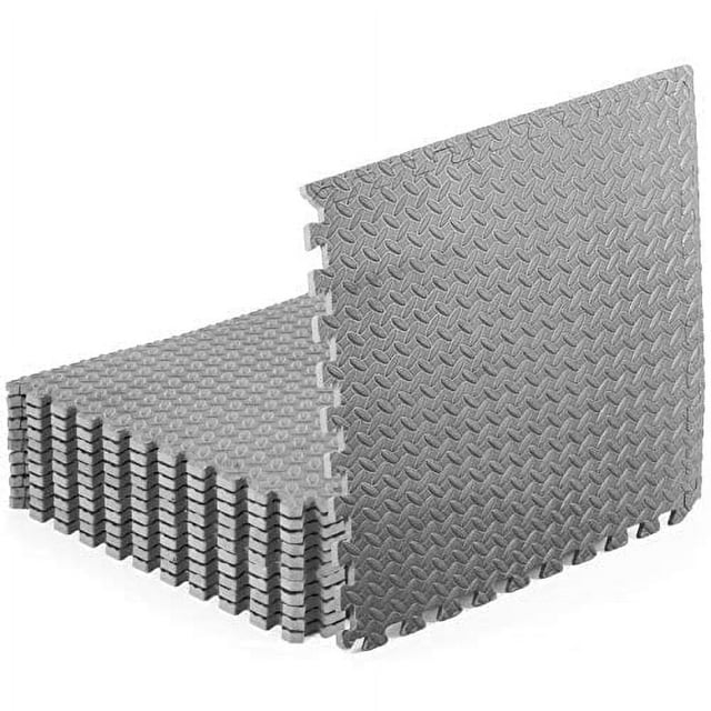 ProsourceFit Puzzle Exercise Mat, EVA Foam Tiles for Gym Equipment, 144 sq ft, 1/2" Grey, 6-Pack