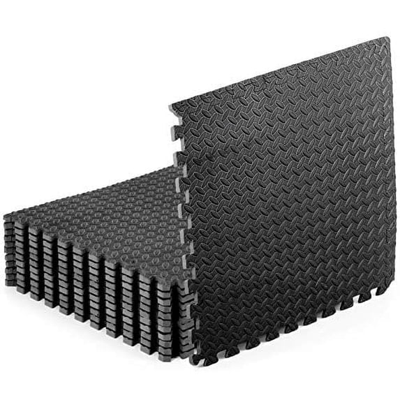 ProsourceFit 0.5" Interlocking 2' x 2' Black Puzzle Exercise Mat, EVA Foam Floor Tiles for Home Gym Flooring