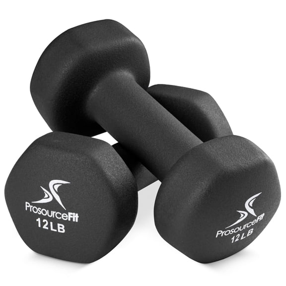 ProsourceFit Set of Two Neoprene Dumbbells Coated for Non-Slip Grip, 12 lb
