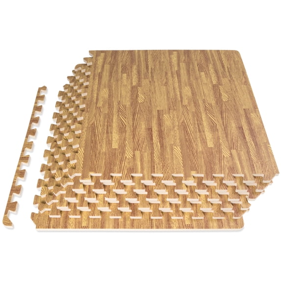 ProsourceFit Wood-Grain Puzzle Mat, 1/2" Thick EVA Foam Interlocking Floor Tiles, Light Oak