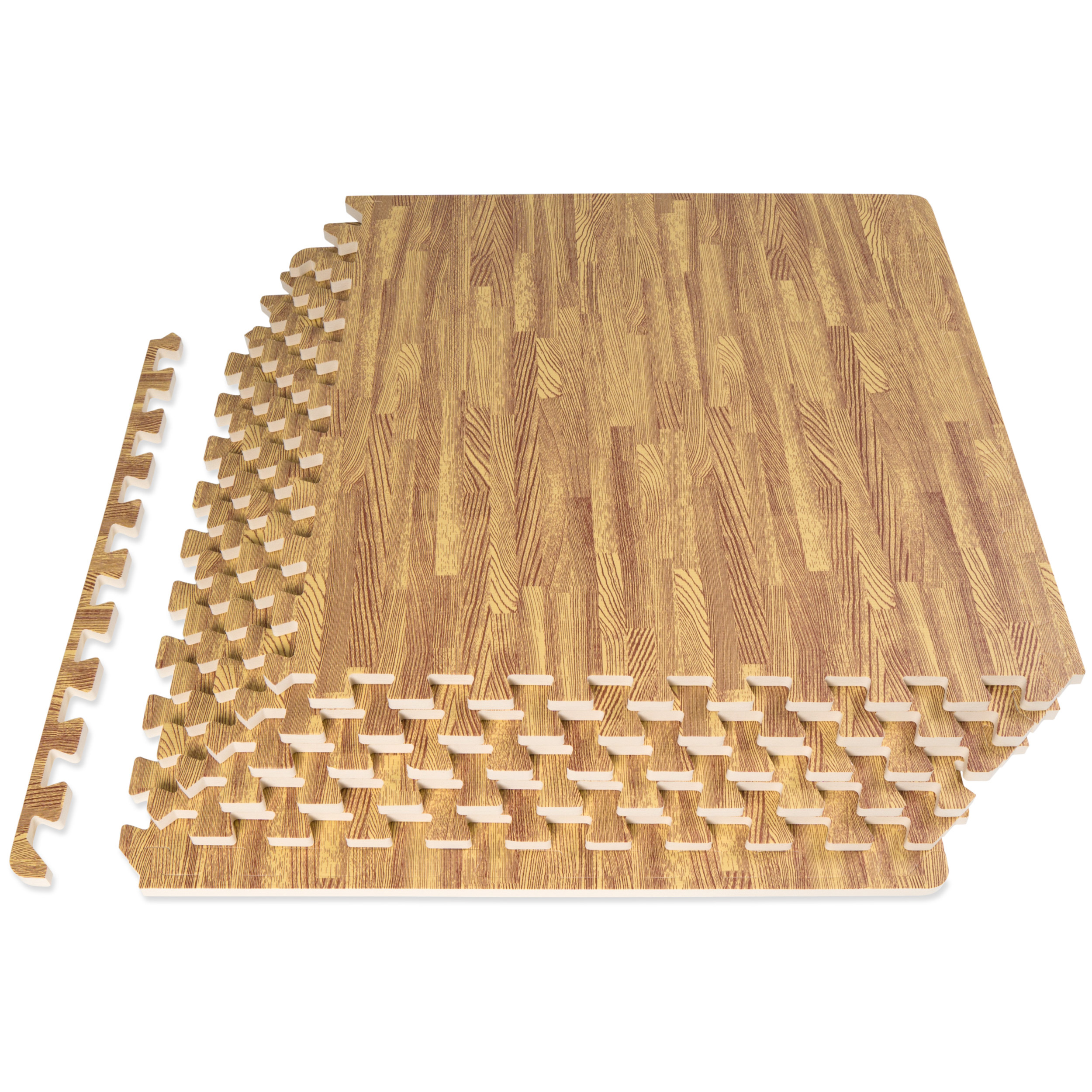 Sorbus Wood Grain Floor Mats Foam Interlocking Mats Tile 3/8Inch Thick