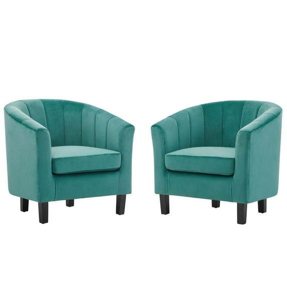 Modway Prospect Channel Tufted Performance Velvet Armchair Set of 2 in Teal