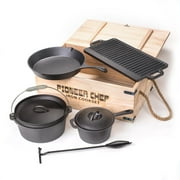 Prospectors Iron Cookware Camping Dutch Oven Set 8 Pieces Wood Box