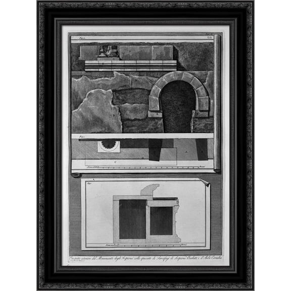 Prospectus outside the Monument of the neck cross section of the Scipios` Sarcophagus of Scipio Barbato and of Cornelia Hall 20x24 Black Ornate Wood Framed Canvas Art by Piranesi, Giovanni Battista