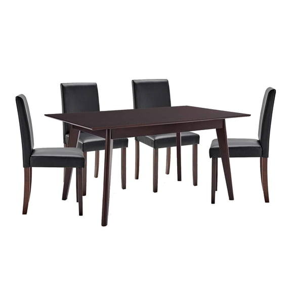 Prosper Dining Room Set Faux Leather Set of 5 in Cappuccino Black