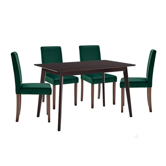 Prosper Dining Room Set Upholstered Velvet Set of 5 in Cappuccino Green