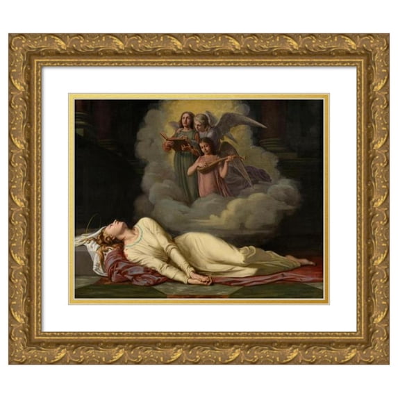 Prosper Guérin 14x12 Gold Ornate Wood Frame and Double Matted Museum Art Print Titled - Saint Cecile Mourante Hears a Celestial Concert (1869)