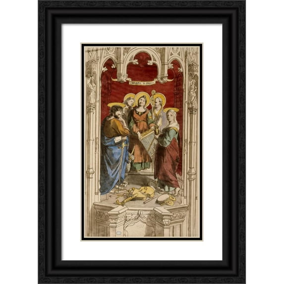 Prosper Lafaye 12x18 Black Ornate Wood Framed Double Matted Museum Art Print Titled - Assembly of Saints in an Architecture Setting