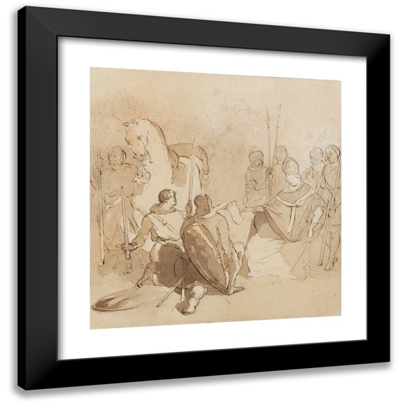 Prosper Lafaye 20x21 Black Modern Framed Museum Art Print Titled - Bishop Signing a Documentary Present Soldiers