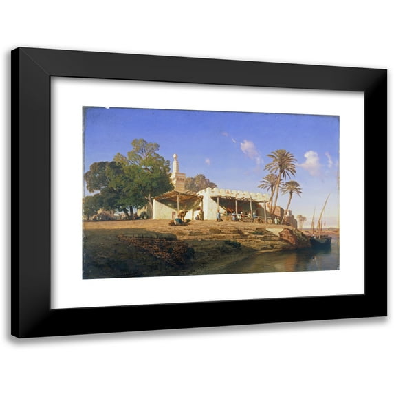 Prosper Marilhat 24x17 Black Modern Framed Museum Art Print Titled - On the Banks of the Nile (C. 1833 - 1840)