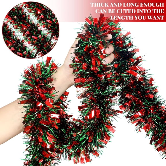 Prosperio 6.6ft Christmas Tinsel Garland, Thick Metallic Red and Green Xmas Tree Garland Fringe Twist Streamers for Holiday Party Mantle Stair Decoration, 1 Pack