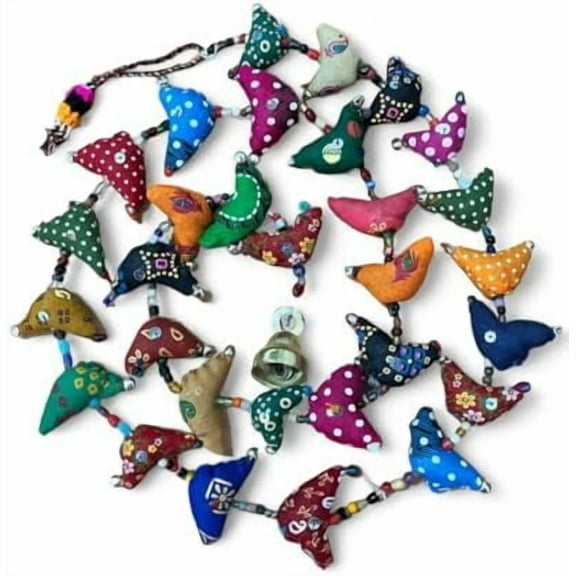 Prosperity Hens Multicolored Fair Trade 43 inches India (One Strand), Handcrafted Mini Tota Cotton Birds with Beads and Bell.